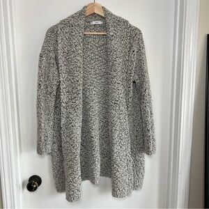 Vince Grey White Wool Blend Knit Open Cadigan Midi Duster Sweater, Size M/L